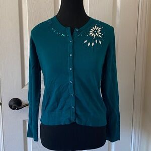 Jessica Teal Cardigan with Crystal Embellishment, Size S